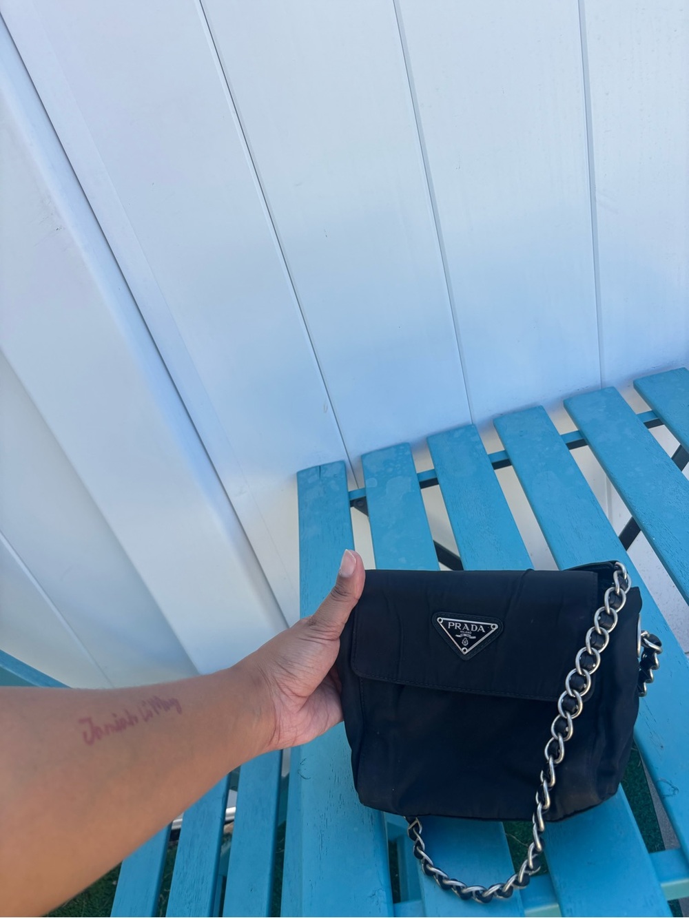 Prada Black Nylon Crossbody with Silver Chain